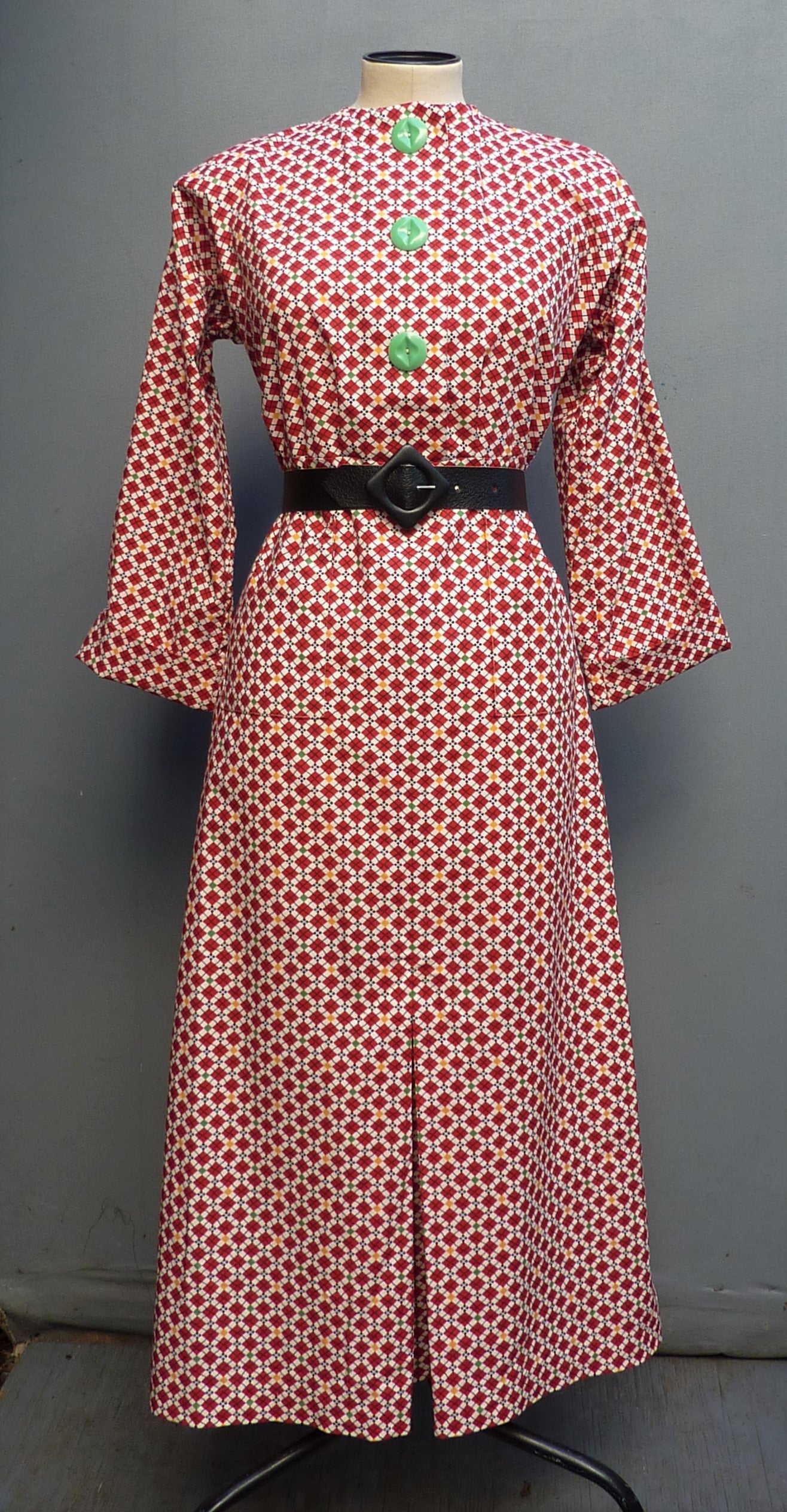 Vintage Reproduction 1930s Dress Printed Cotton Handmade From Original 30s Pattern UK XS