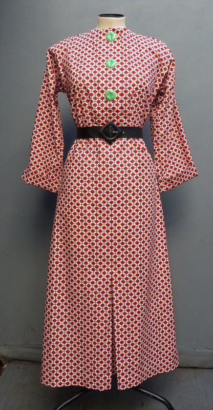 Vintage Reproduction 1930s Dress Printed Cotton Handmade From Original 30s Pattern UK XS