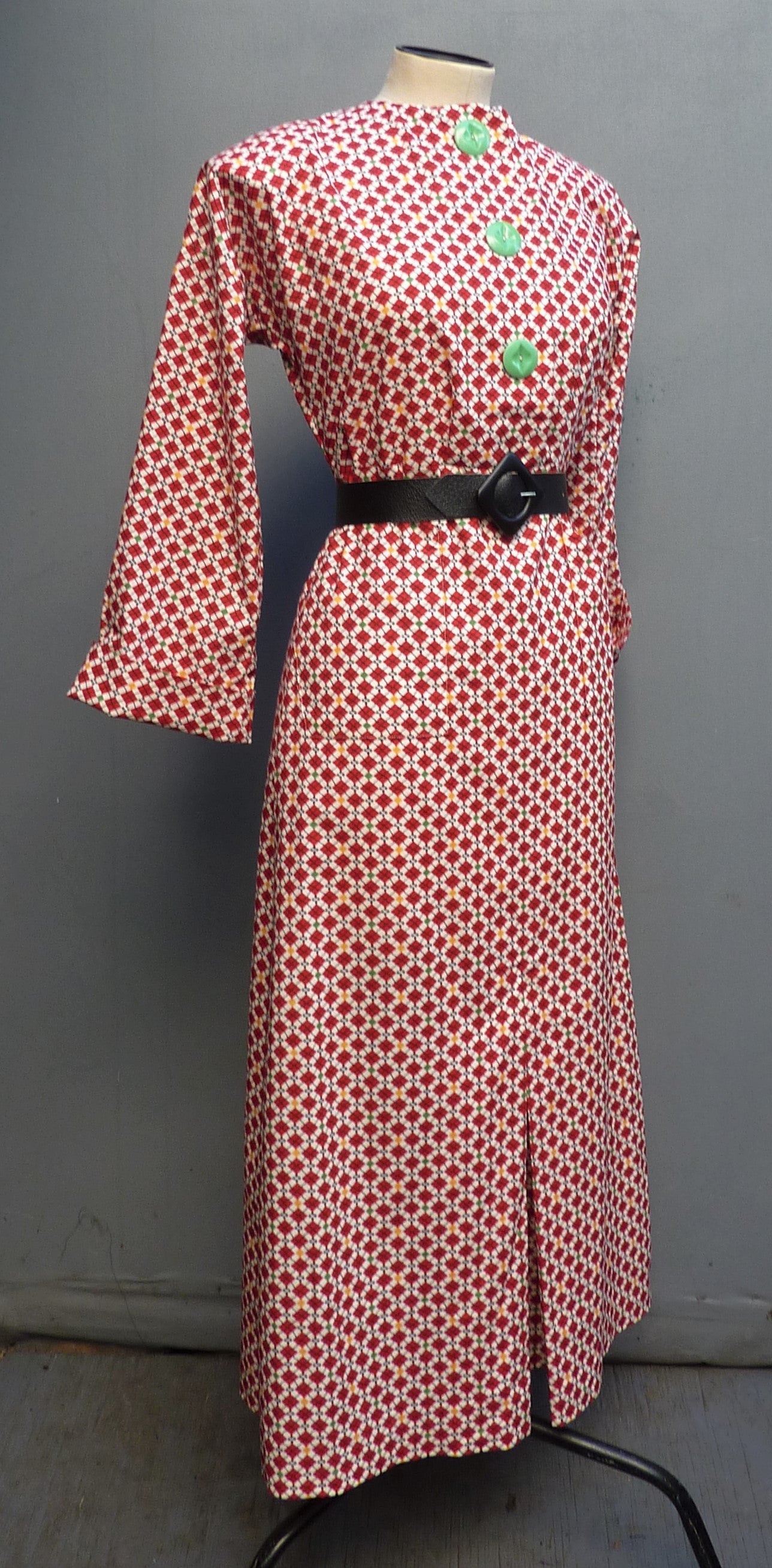 Vintage Reproduction 1930s Dress Printed Cotton Handmade From Original 30s Pattern UK XS