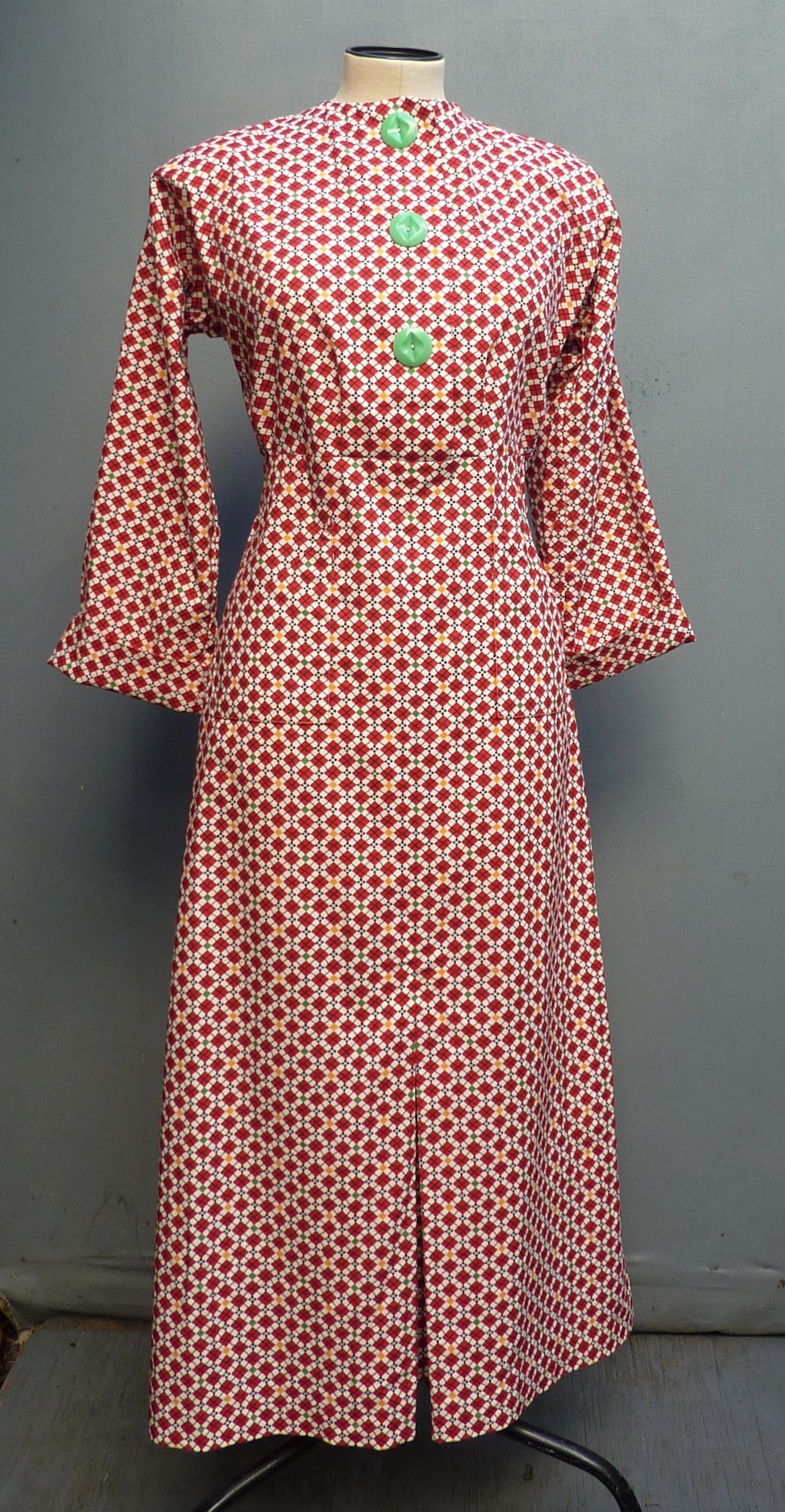Vintage Reproduction 1930s Dress Printed Cotton Handmade From Original 30s Pattern UK XS