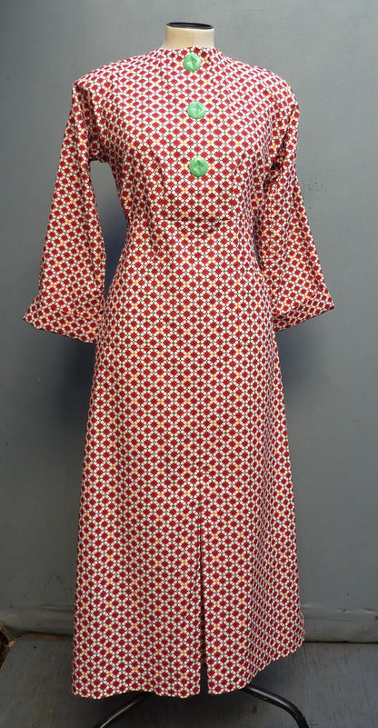 Vintage Reproduction 1930s Dress Printed Cotton Handmade From Original 30s Pattern UK XS