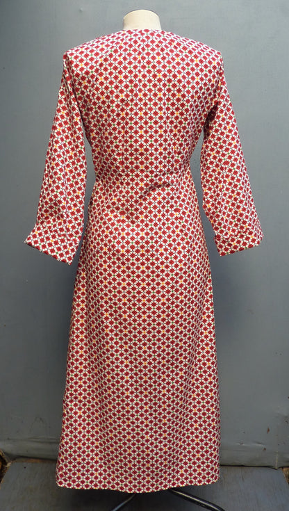 Vintage Reproduction 1930s Dress Printed Cotton Handmade From Original 30s Pattern UK XS