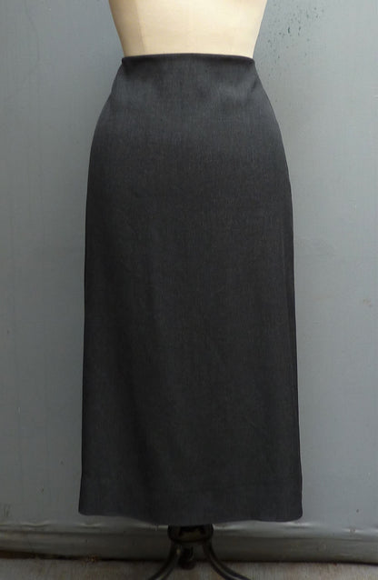 Original Vintage Skirt 1950s High Waist Waisted  Charcoal Grey Wool Flannel UK XS