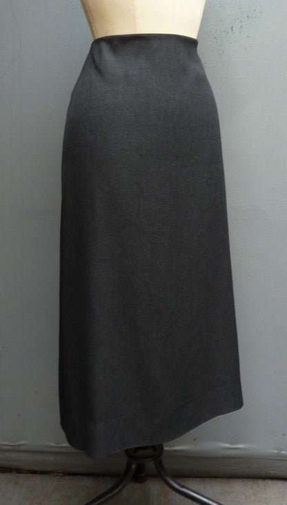 Original Vintage Skirt 1950s High Waist Waisted  Charcoal Grey Wool Flannel UK XS