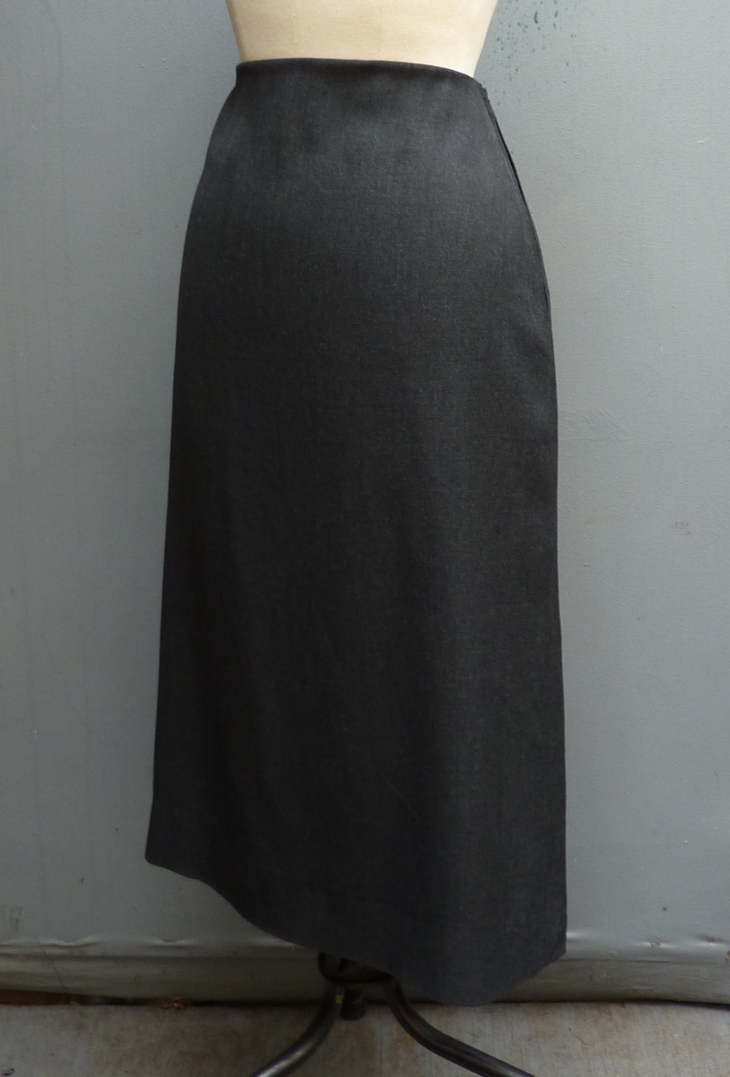 Original Vintage Skirt 1950s High Waist Waisted  Charcoal Grey Wool Flannel UK XS