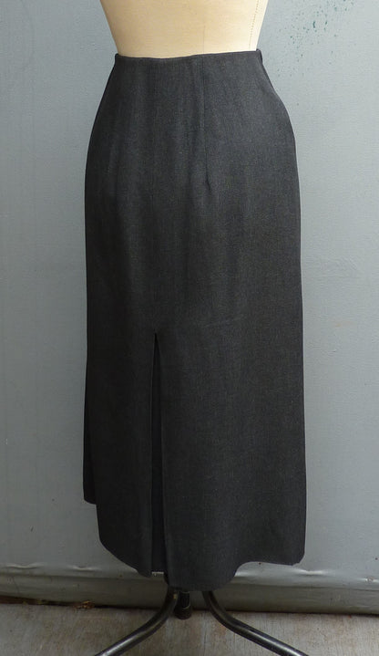 Original Vintage Skirt 1950s High Waist Waisted  Charcoal Grey Wool Flannel UK XS