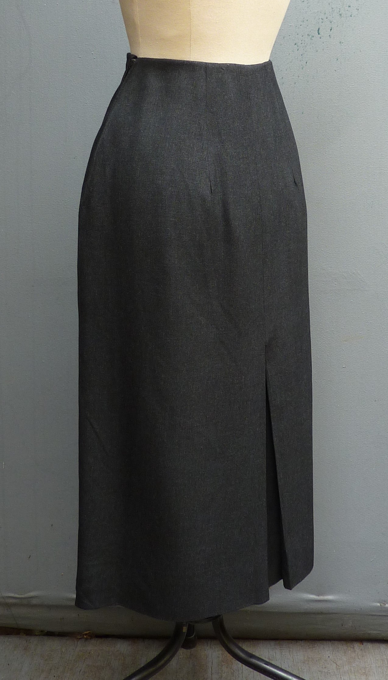 Original Vintage Skirt 1950s High Waist Waisted  Charcoal Grey Wool Flannel UK XS