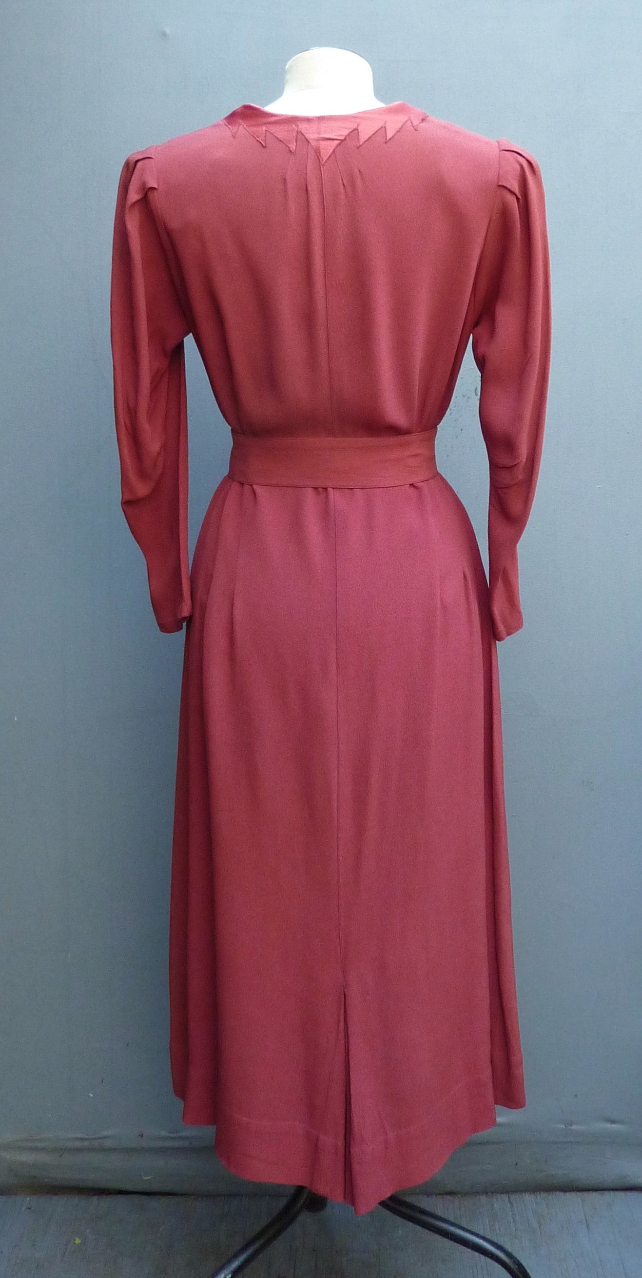 Original Vintage 1930s Handmade Dress Saw Tooth Flame Raspberry Red UK S/M