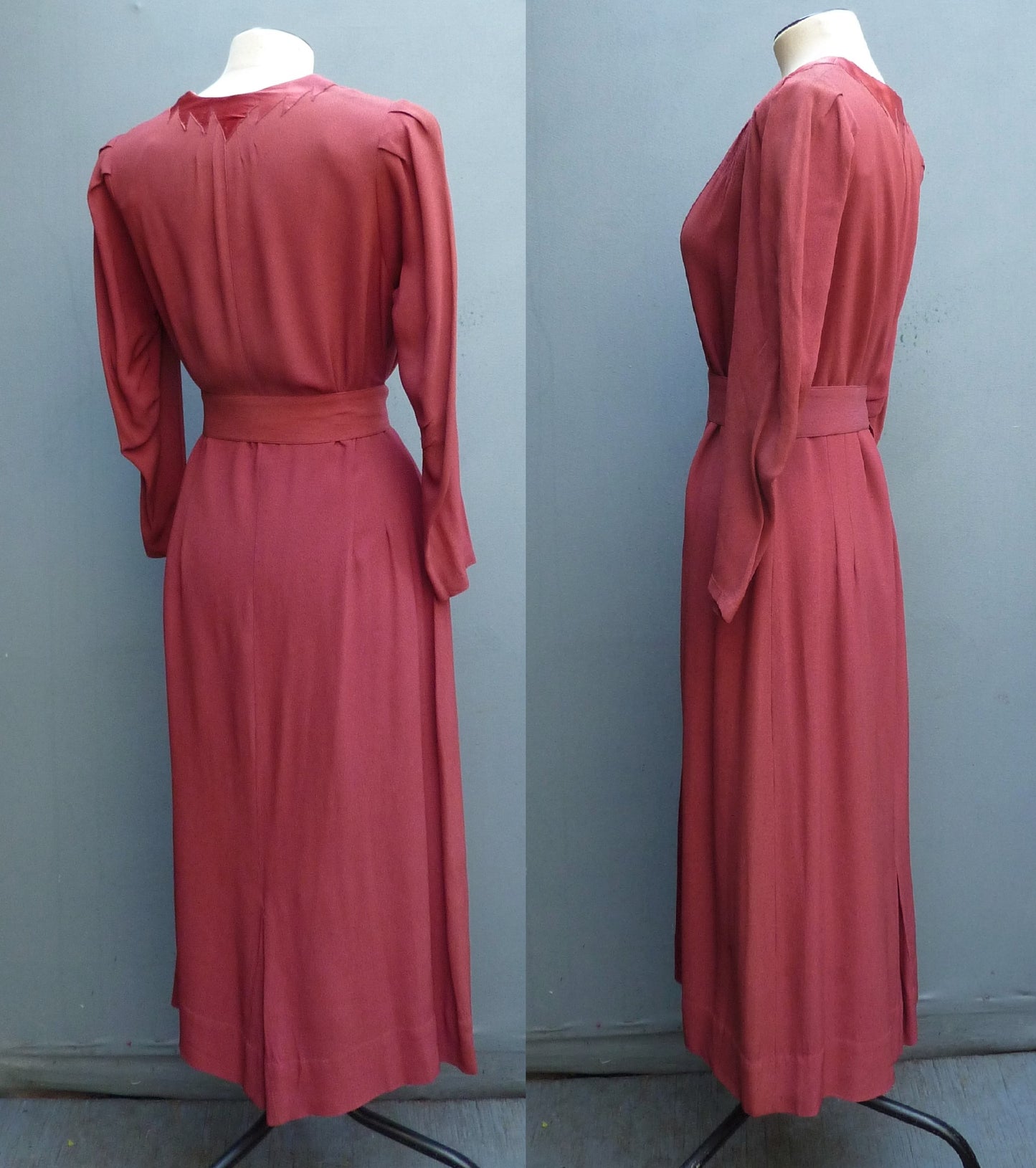 Original Vintage 1930s Handmade Dress Saw Tooth Flame Raspberry Red UK S/M