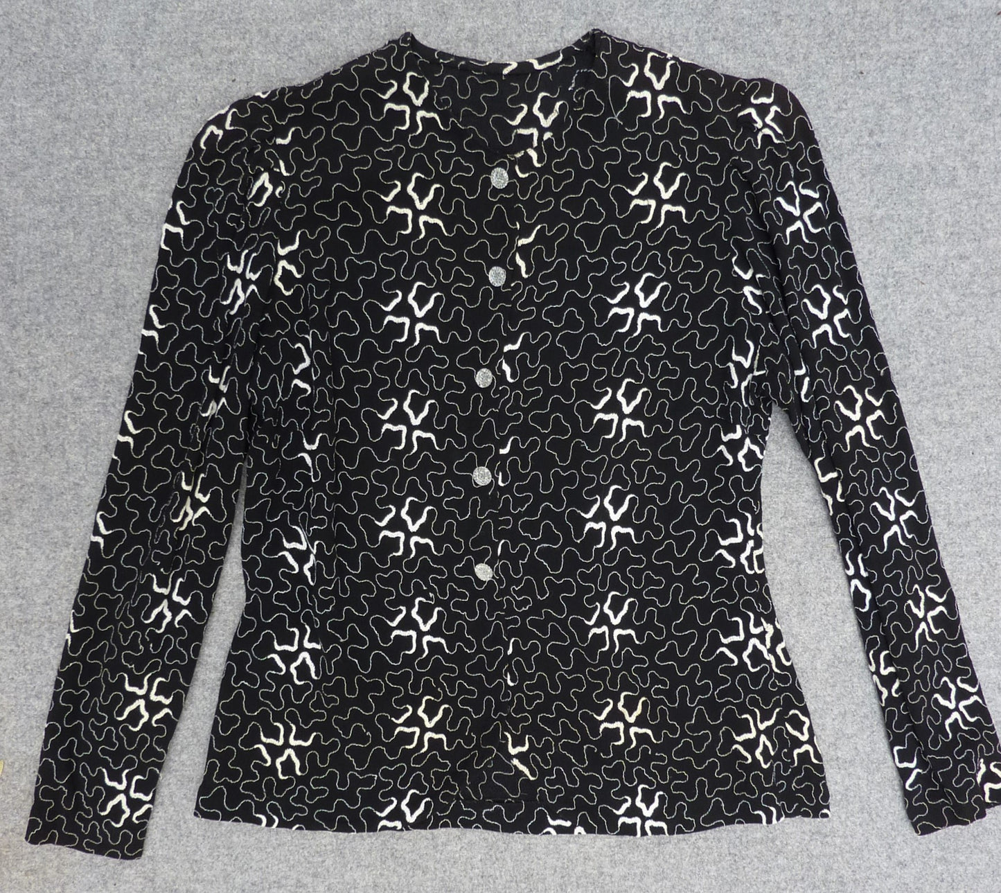 1930s Vintage Squiggle Embroidered Blouse Jacket Black Crepe UK S