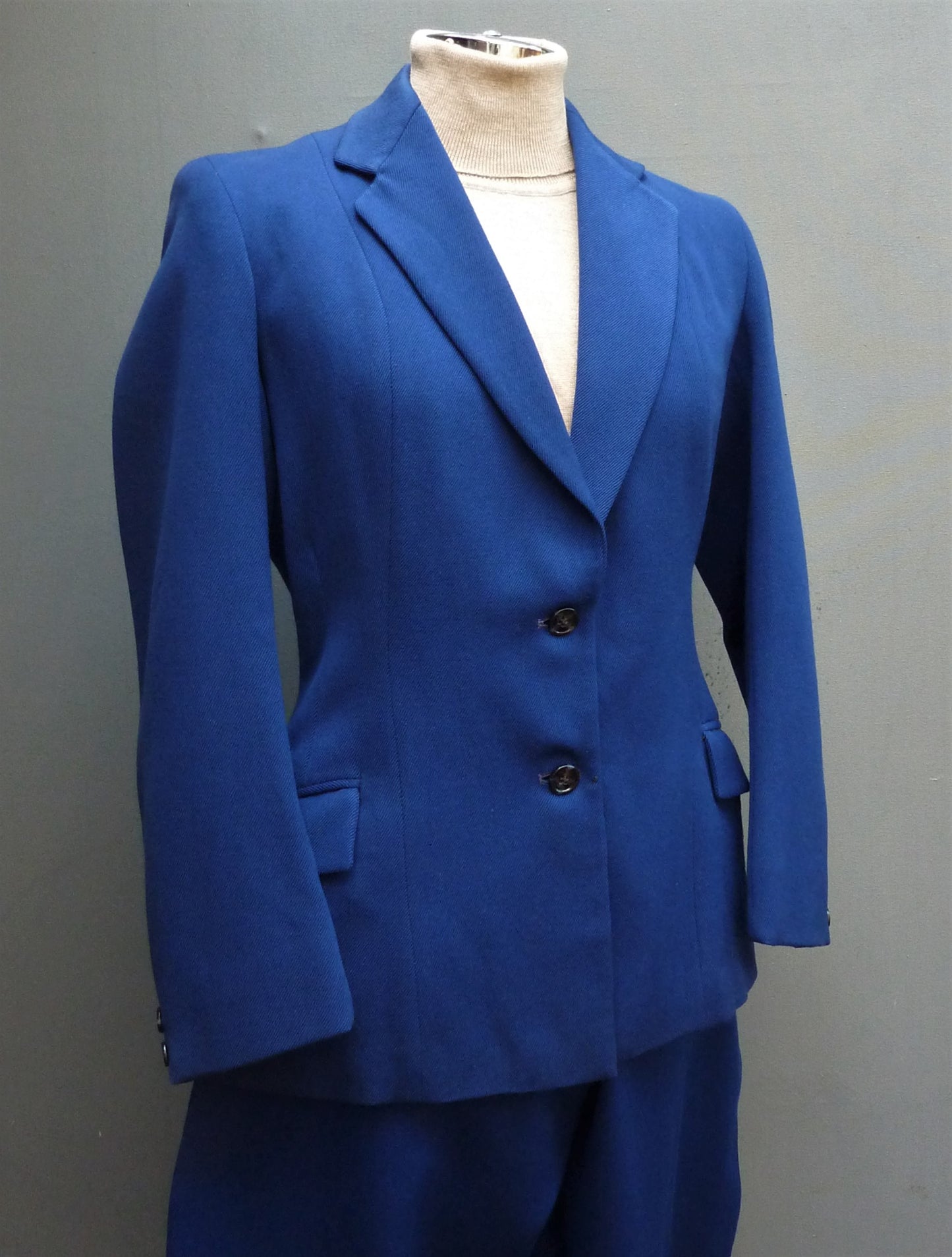 Rare Original 1930s 1940s Jodhpur Suit Blue Wool Jacket Elephant Ear Breeches UK S/M