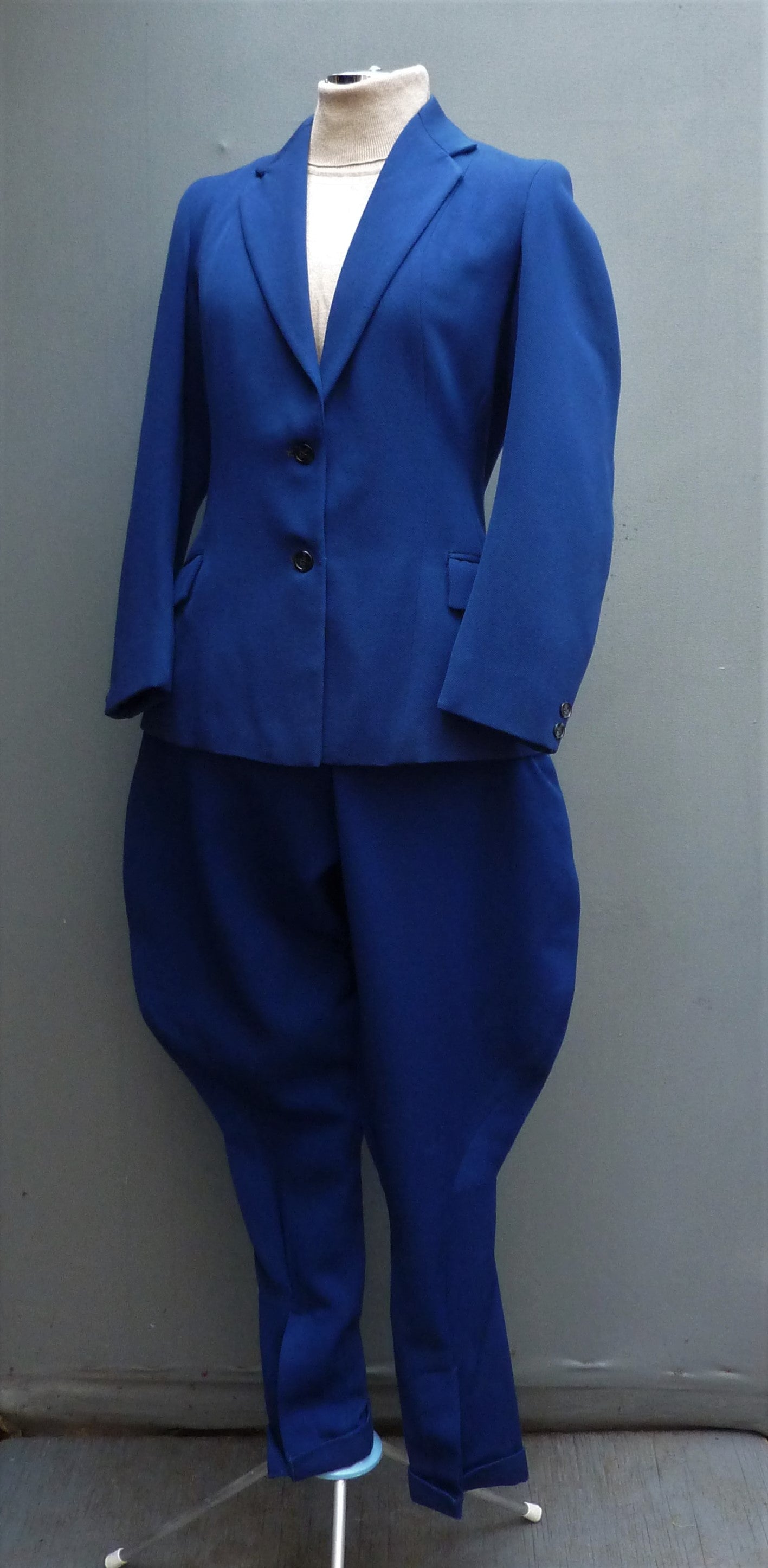 Rare Original 1930s 1940s Jodhpur Suit Blue Wool Jacket Elephant Ear Breeches UK S/M