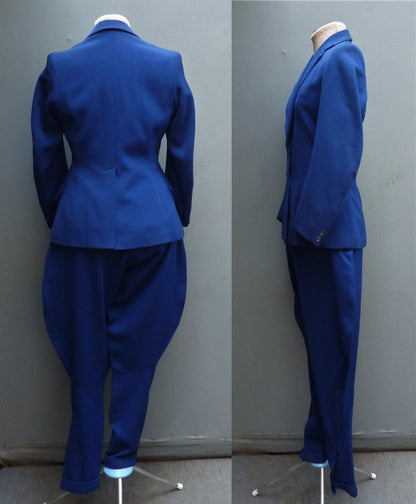 Rare Original 1930s 1940s Jodhpur Suit Blue Wool Jacket Elephant Ear Breeches UK S/M