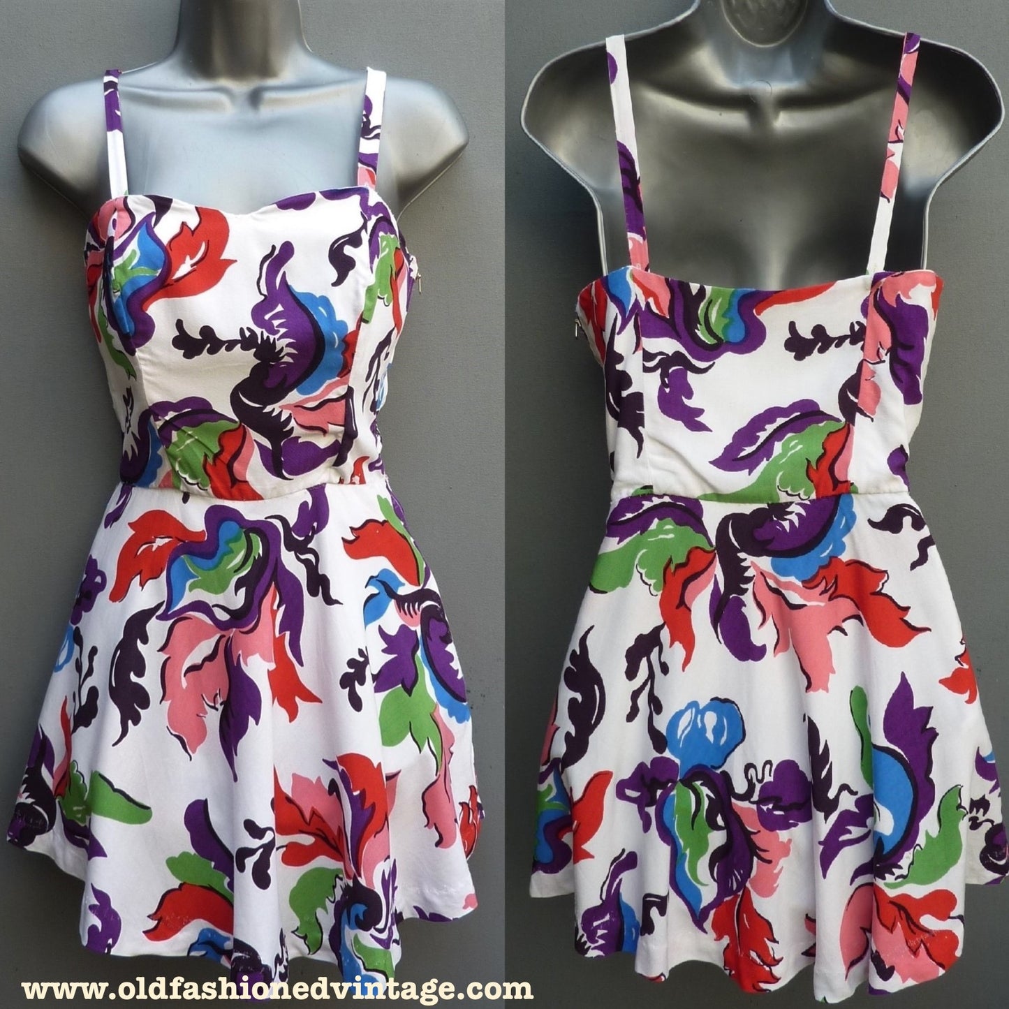 Original Vintage 1940s Playsuit Sunsuit Beach Costume Bold Novelty Floral UK XS