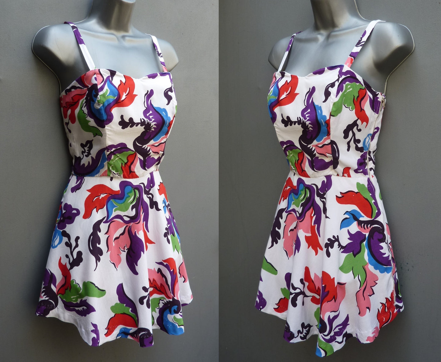 Original Vintage 1940s Playsuit Sunsuit Beach Costume Bold Novelty Floral UK XS