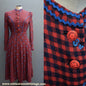 Vintage 1940s 50s Shirt Dress Checked Red Navy Blue Embroidered UK S