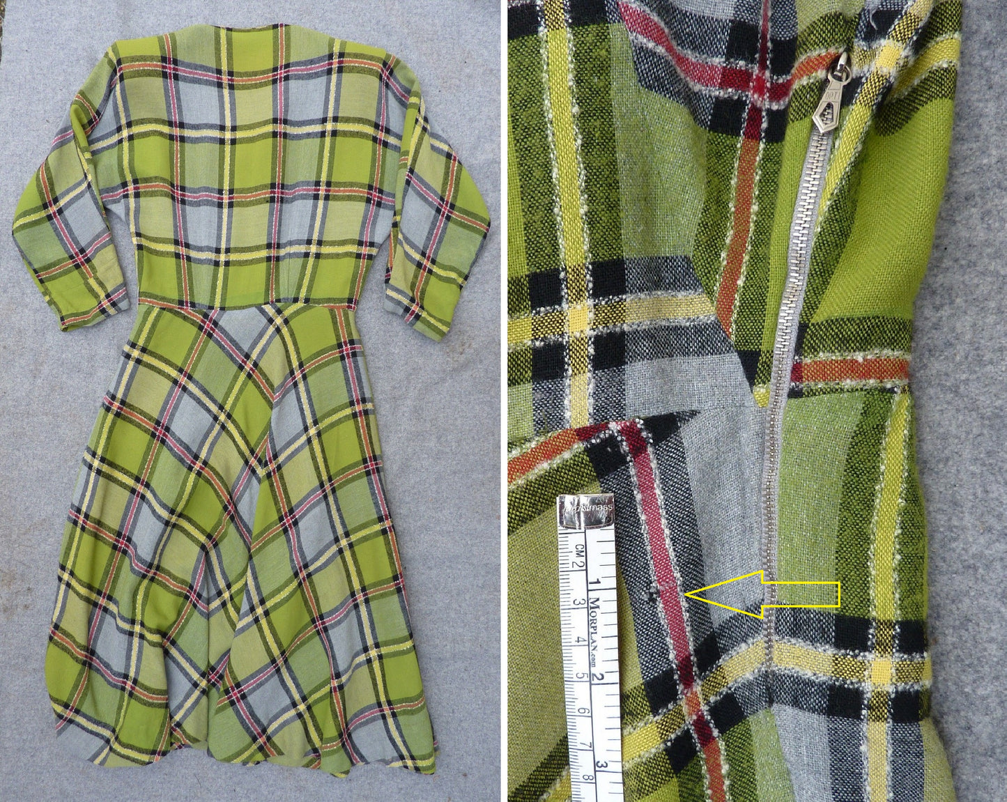 Original Vintage 1940s 1950s Bold Checked Plaid Dress Dolman UK S