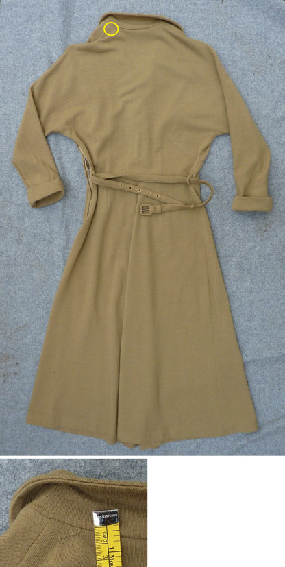 Rare Vintage Early 1950s Jersey Dress Mustard Olive Green Dolman Sleeves UK XS