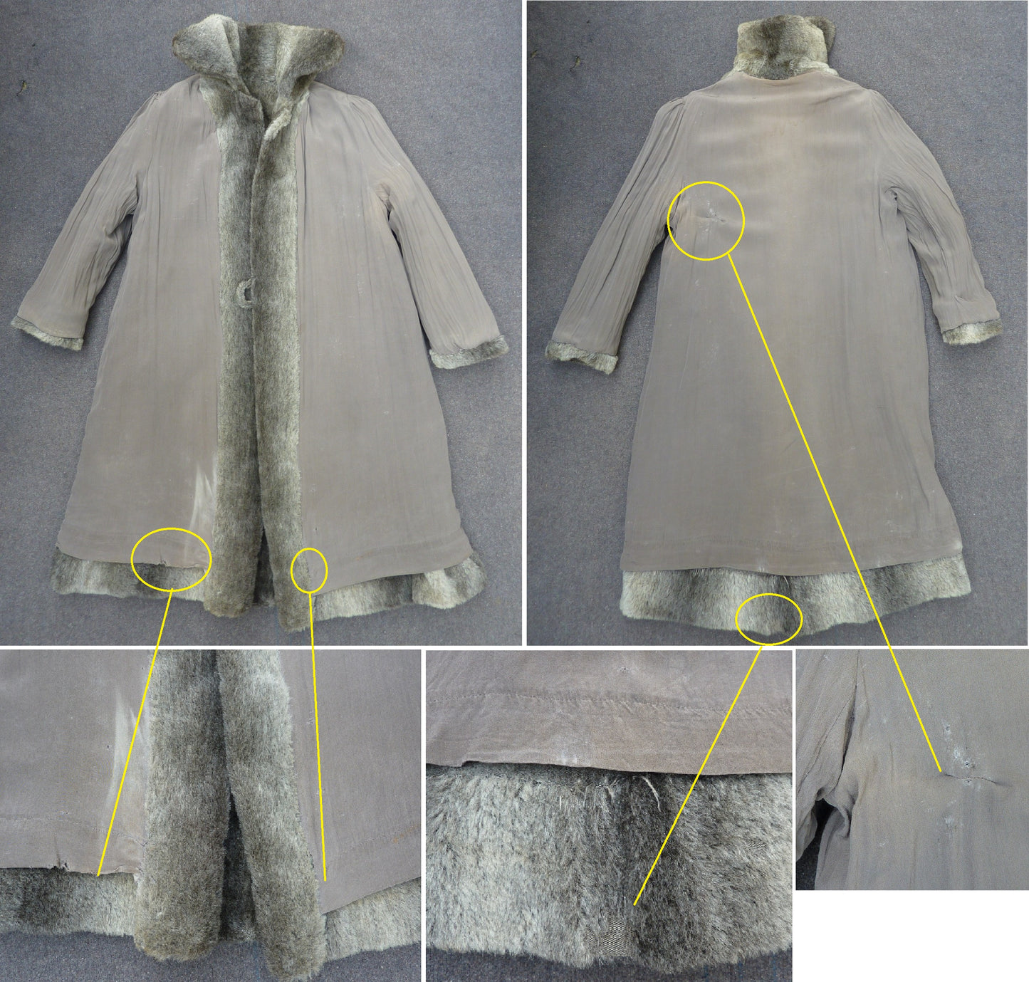 Original Vintage 1940s Coat Striped Fake Faux Fur Grey Teddy UK L