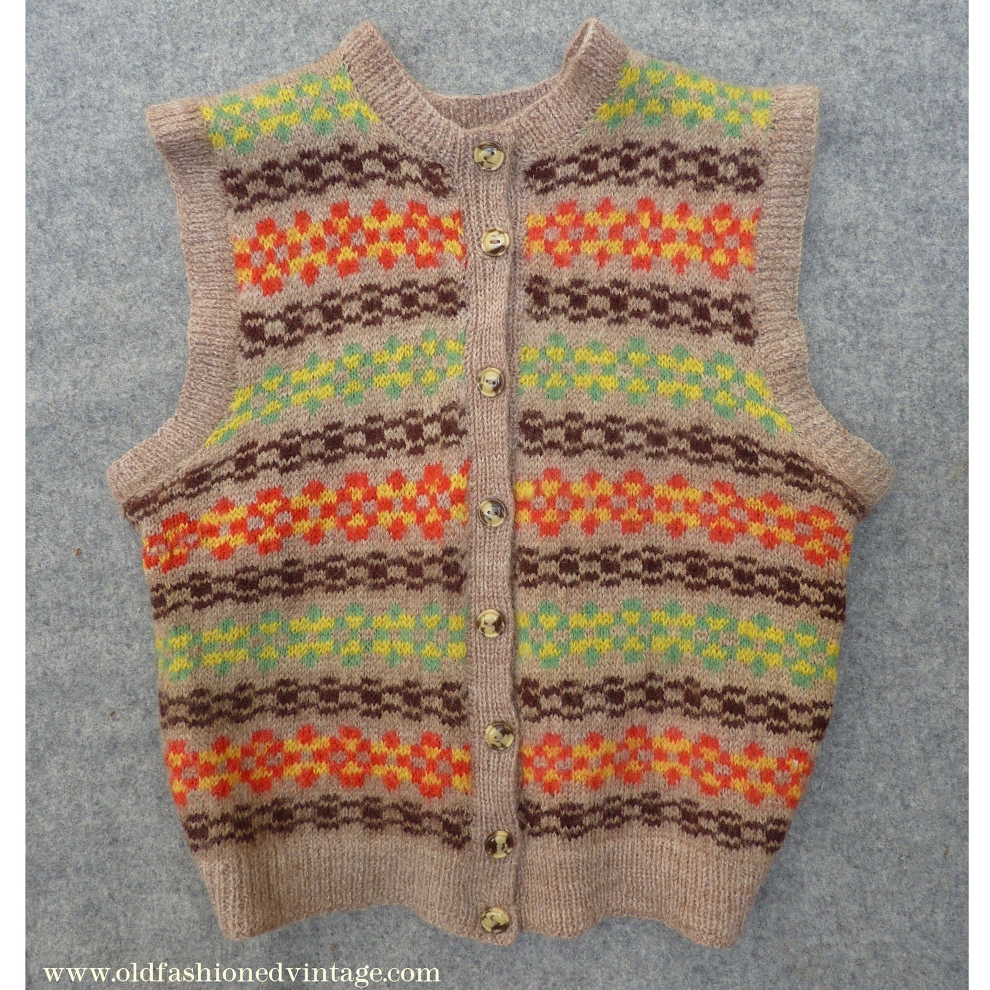 Childrens Original Vintage 1940s Hand Knitted Waistcoat Fair Isle