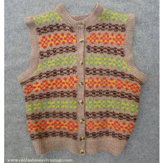 Childrens Original Vintage 1940s Hand Knitted Waistcoat Fair Isle