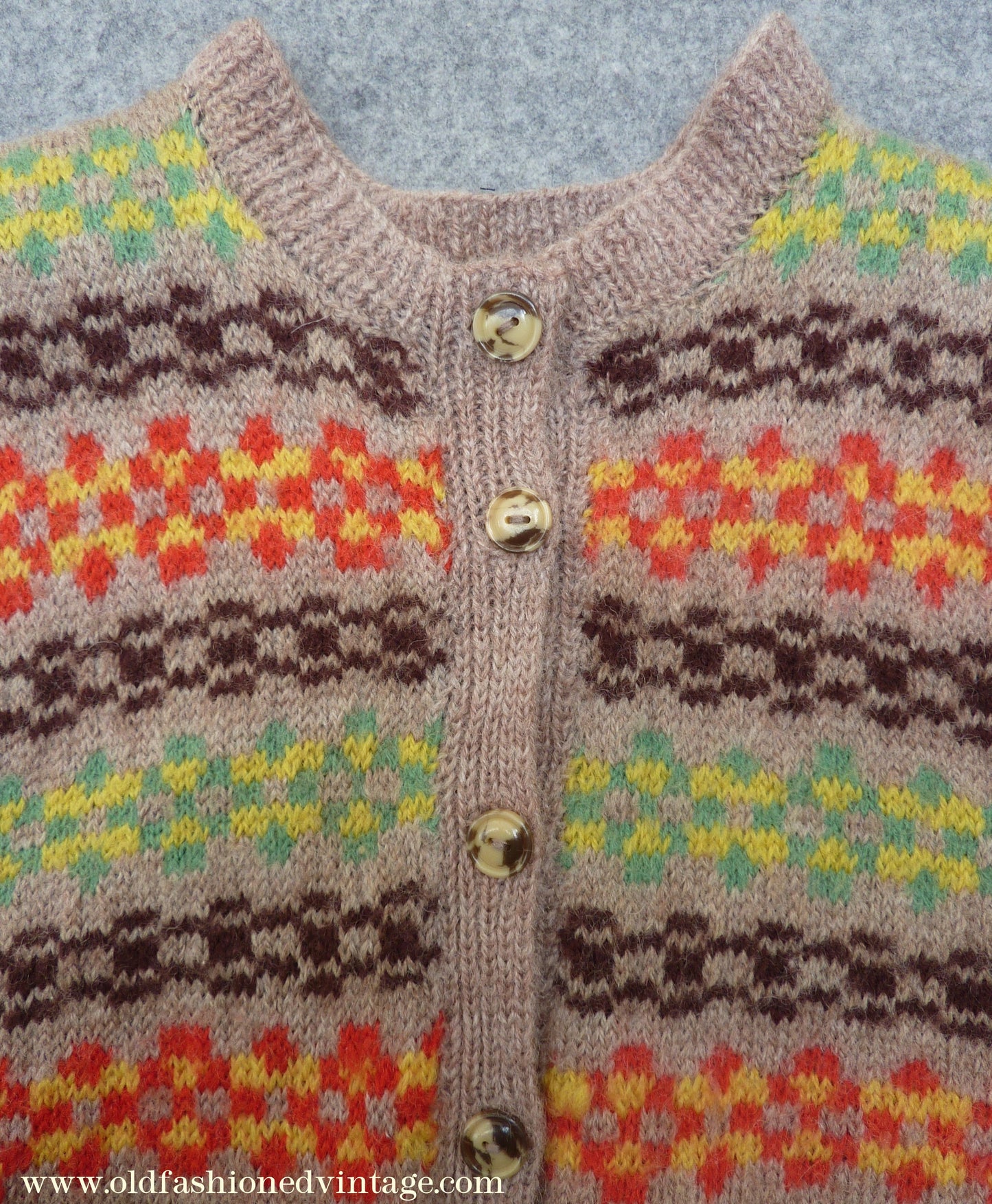 Childrens Original Vintage 1940s Hand Knitted Waistcoat Fair Isle