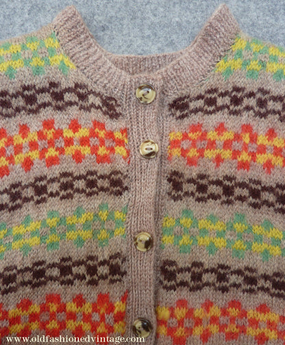 Childrens Original Vintage 1940s Hand Knitted Waistcoat Fair Isle