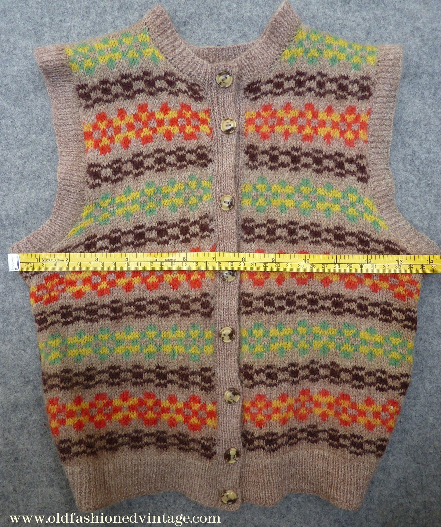Childrens Original Vintage 1940s Hand Knitted Waistcoat Fair Isle