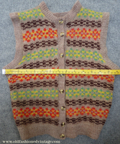 Childrens Original Vintage 1940s Hand Knitted Waistcoat Fair Isle