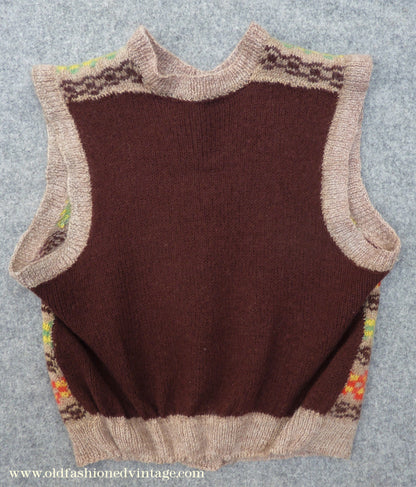 Childrens Original Vintage 1940s Hand Knitted Waistcoat Fair Isle