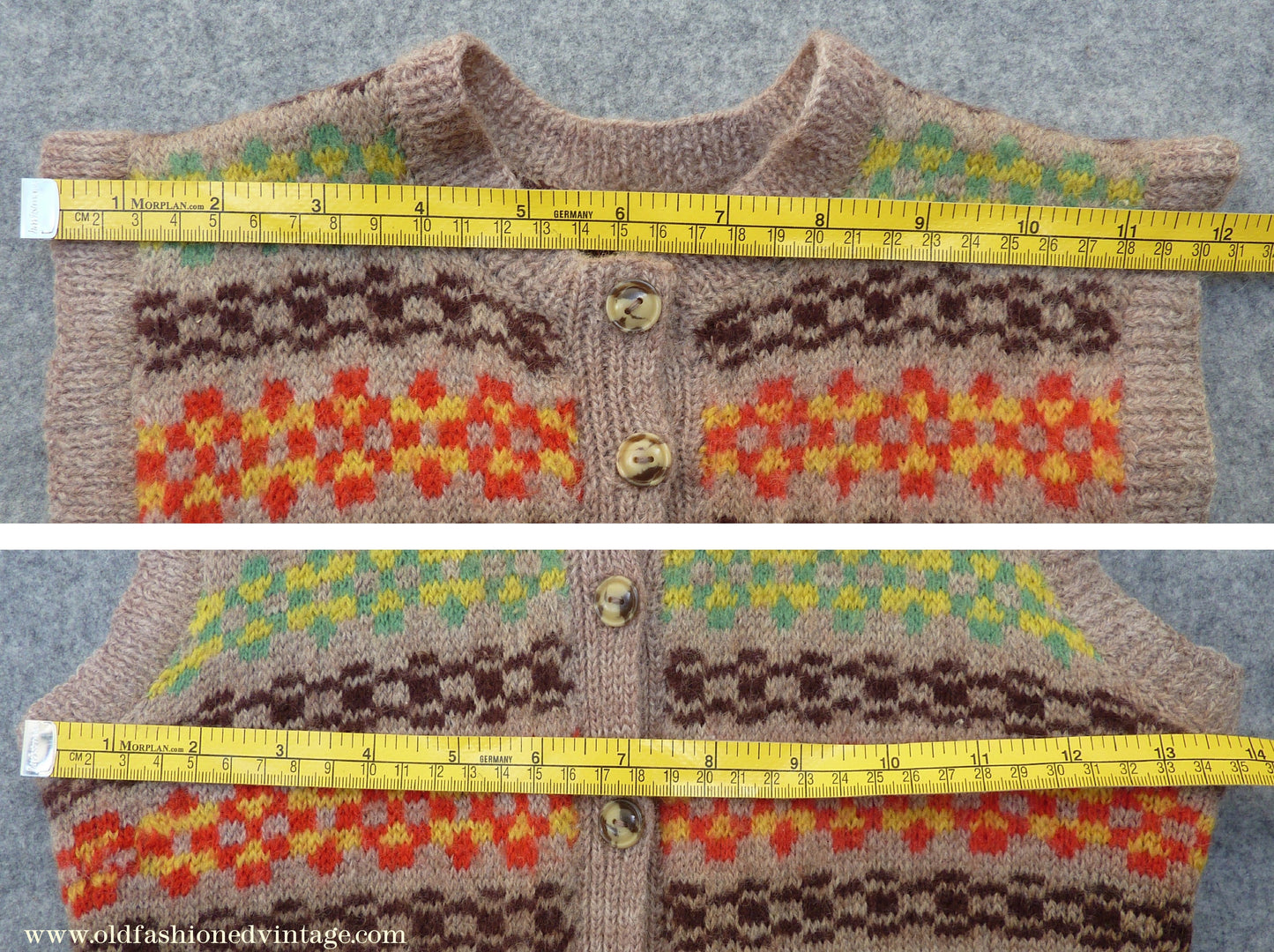 Childrens Original Vintage 1940s Hand Knitted Waistcoat Fair Isle