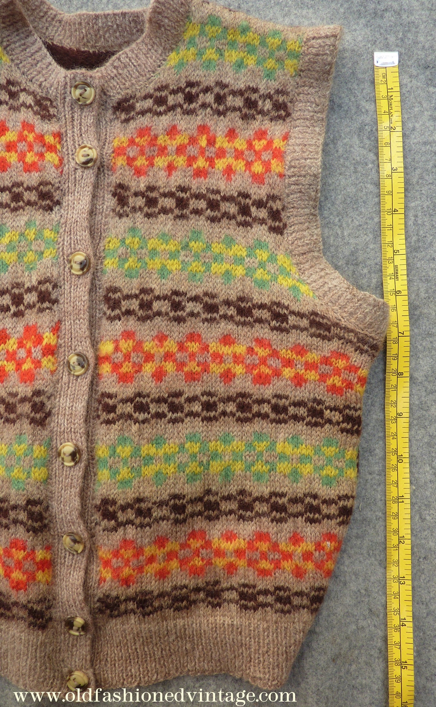 Childrens Original Vintage 1940s Hand Knitted Waistcoat Fair Isle