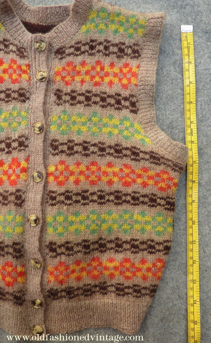 Childrens Original Vintage 1940s Hand Knitted Waistcoat Fair Isle