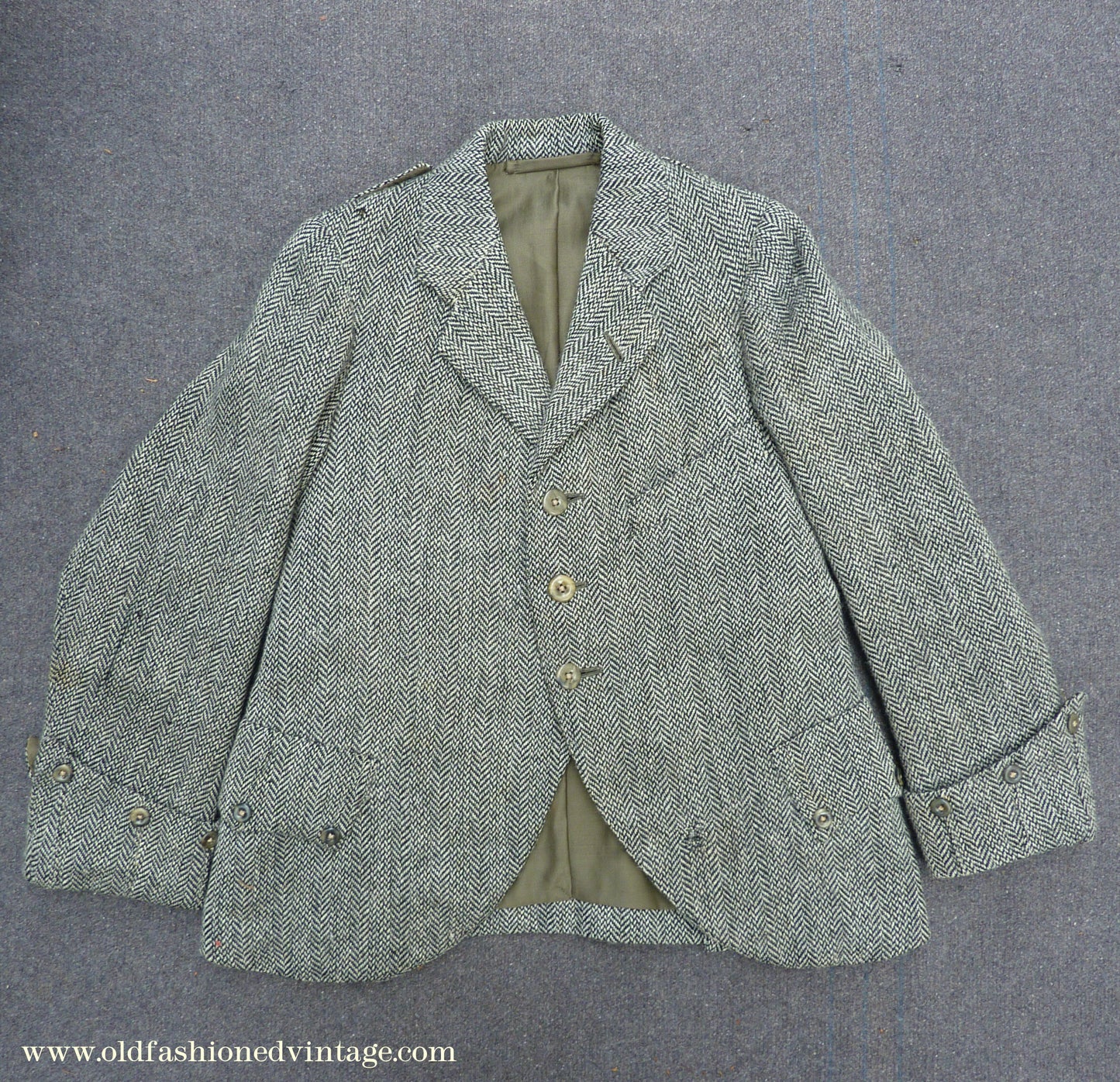 Vintage Boys Edwardian 1920s Argyll Kilt Jacket & Waistcoat Grey Herringbone Tweed Wool