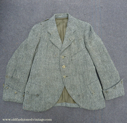 Vintage Boys Edwardian 1920s Argyll Kilt Jacket & Waistcoat Grey Herringbone Tweed Wool