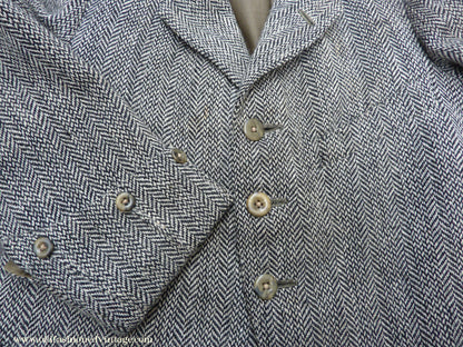 Vintage Boys Edwardian 1920s Argyll Kilt Jacket & Waistcoat Grey Herringbone Tweed Wool