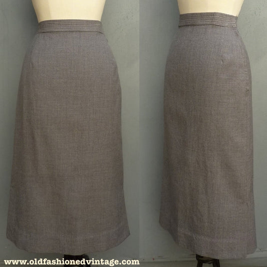 Vintage 1950s Skirt High Waist Grey Flannel Bourne & Hollingsworth UK XS