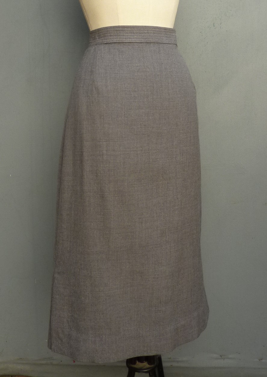 Vintage 1950s Skirt High Waist Grey Flannel Bourne & Hollingsworth UK XS