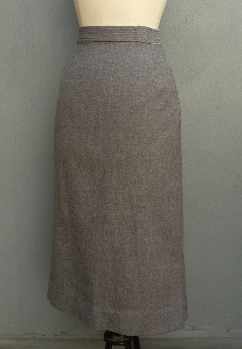 Vintage 1950s Skirt High Waist Grey Flannel Bourne & Hollingsworth UK XS