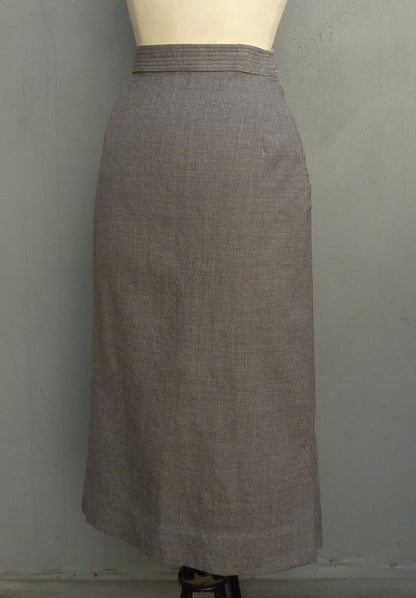 Vintage 1950s Skirt High Waist Grey Flannel Bourne & Hollingsworth UK XS