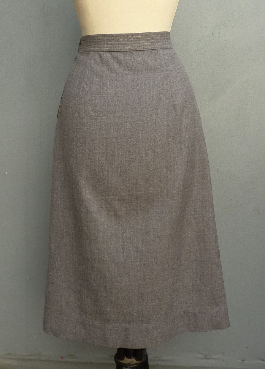 Vintage 1950s Skirt High Waist Grey Flannel Bourne & Hollingsworth UK XS