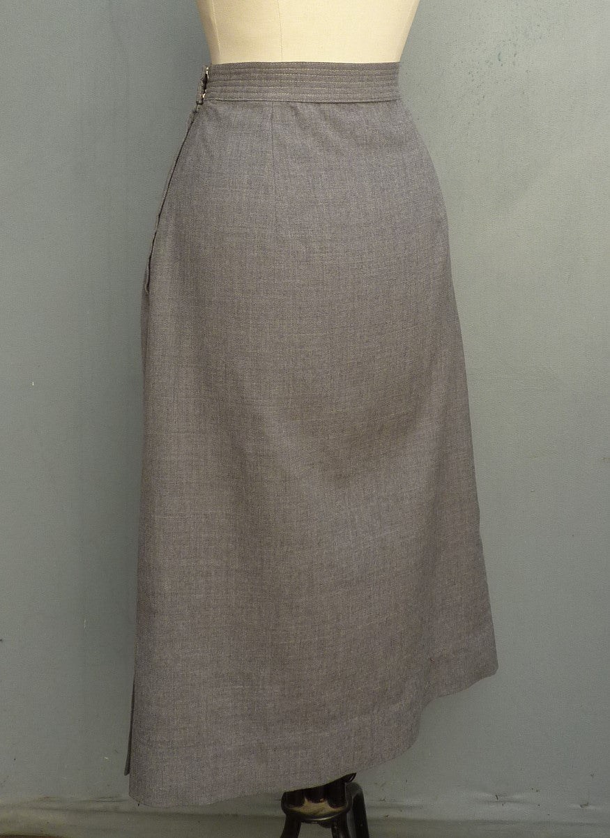 Vintage 1950s Skirt High Waist Grey Flannel Bourne & Hollingsworth UK XS