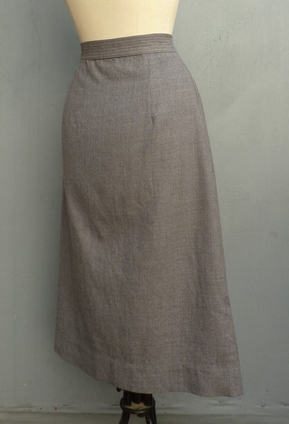 Vintage 1950s Skirt High Waist Grey Flannel Bourne & Hollingsworth UK XS