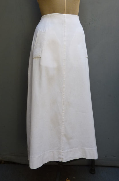 Original Vintage Edwardian Long Skirt White Cotton UK M