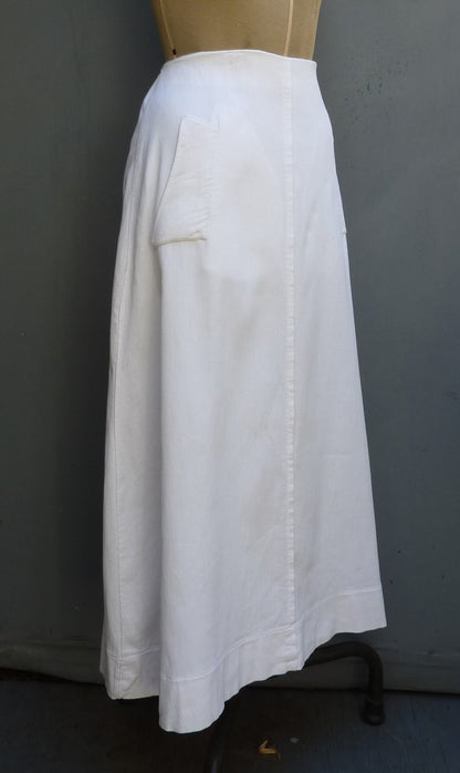 Original Vintage Edwardian Long Skirt White Cotton UK M