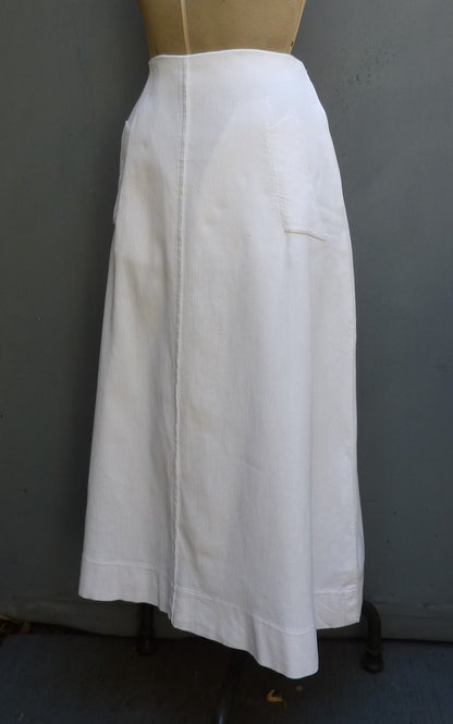 Original Vintage Edwardian Long Skirt White Cotton UK M