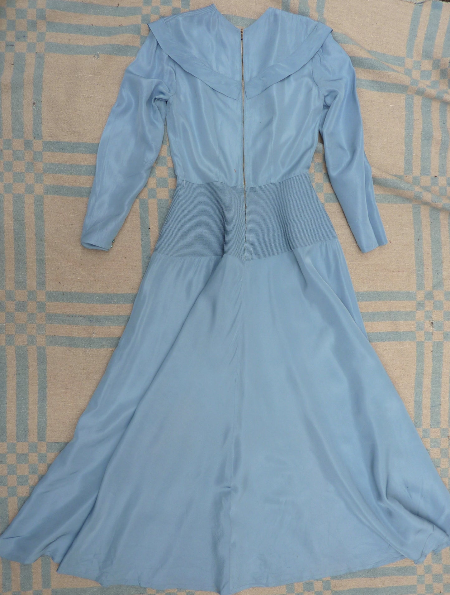 Vintage 1940s Sky Blue Evening Dress Long Blue Taffeta Dance Gown UK S