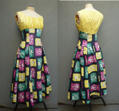 Vintage 1950s Sun Dress & Bolero Jacket Bold Novelty Print UK XS