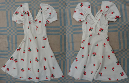 Outstanding Original Vintage 1930s FOGA Sun Dress Floral Cherry Embroidered Rayon UK XS