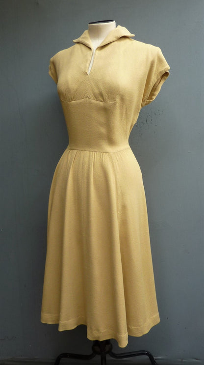 Original Vintage 1940s 1950s Home Made Dress Sandy Mustard Yellow UK XS